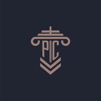 logo monogramme initial pc avec conception de pilier pour image vectorielle de cabinet d'avocats vecteur