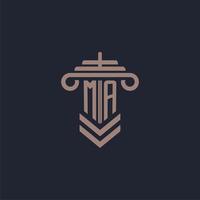 ma logo monogramme initial avec conception de pilier pour image vectorielle de cabinet d'avocats vecteur