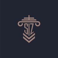 logo monogramme initial sz avec conception de pilier pour image vectorielle de cabinet d'avocats vecteur