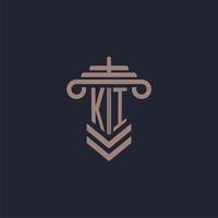 logo monogramme initial ki avec conception de pilier pour image vectorielle de cabinet d'avocats vecteur