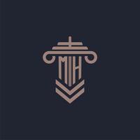 logo monogramme initial mh avec conception de pilier pour image vectorielle de cabinet d'avocats vecteur