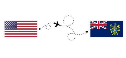 vol et voyage des états-unis aux îles pitcairn par concept de voyage en avion de passagers vecteur