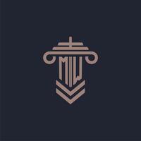 logo monogramme initial mw avec conception de pilier pour image vectorielle de cabinet d'avocats vecteur