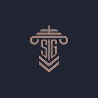 logo monogramme initial sg avec conception de pilier pour image vectorielle de cabinet d'avocats vecteur