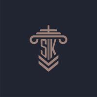 logo monogramme initial sk avec conception de pilier pour image vectorielle de cabinet d'avocats vecteur