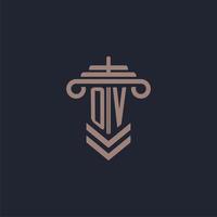 logo monogramme initial ov avec conception de pilier pour image vectorielle de cabinet d'avocats vecteur