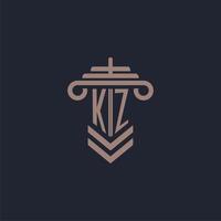 kz logo monogramme initial avec conception de pilier pour image vectorielle de cabinet d'avocats vecteur