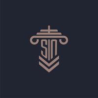 logo monogramme initial sn avec conception de pilier pour image vectorielle de cabinet d'avocats vecteur