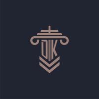 logo monogramme initial dk avec conception de pilier pour image vectorielle de cabinet d'avocats vecteur