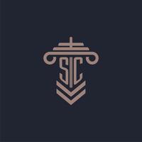 sc logo monogramme initial avec conception de pilier pour image vectorielle de cabinet d'avocats vecteur