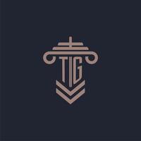 logo monogramme initial tg avec conception de pilier pour image vectorielle de cabinet d'avocats vecteur