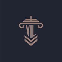 vl logo monogramme initial avec conception de pilier pour image vectorielle de cabinet d'avocats vecteur