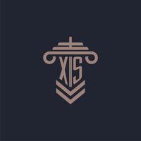 xs logo monogramme initial avec conception de pilier pour image vectorielle de cabinet d'avocats vecteur