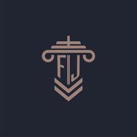fj logo monogramme initial avec conception de pilier pour image vectorielle de cabinet d'avocats vecteur