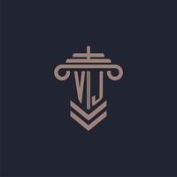 vj logo monogramme initial avec conception de pilier pour image vectorielle de cabinet d'avocats vecteur