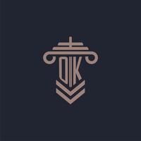 ok logo monogramme initial avec conception de pilier pour image vectorielle de cabinet d'avocats vecteur