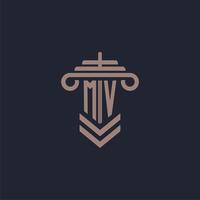 logo monogramme initial mv avec conception de pilier pour image vectorielle de cabinet d'avocats vecteur