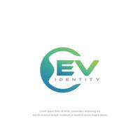vecteur de modèle de logo de ligne circulaire de lettre initiale ev avec mélange de couleurs dégradées