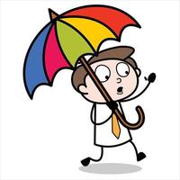 atout d'un personnage de dessin animé de jeune homme d'affaires portant un parapluie vecteur