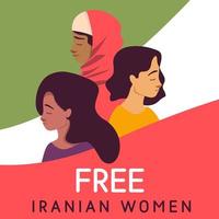 trois femmes iraniennes tristes avec hijab et cheveux longs avec illustration d'affiche de texte vecteur