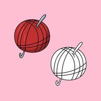 un ensemble d'images, une boule rouge vif de fil à tricoter avec un crochet en métal, une illustration vectorielle en style cartoon sur fond coloré vecteur