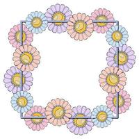 cadre décoratif carré, espace de copie, délicates fleurs de camomille aux couleurs pastel, illustration vectorielle sur fond blanc vecteur