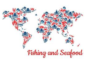 pêche et fruits de mer poisson vecteur carte du monde