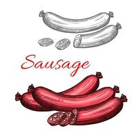 croquis de saucisse de viande de boeuf de saucisse de Francfort fumée vecteur