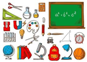 croquis de fournitures scolaires et éducatives vecteur