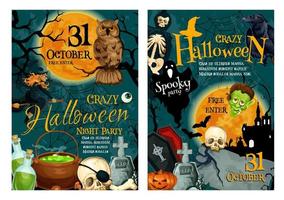 conception d'affiche citrouille d'halloween et fantôme effrayant vecteur