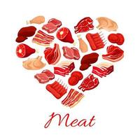 affiche de vecteur de coeur de produits de viande et de boucherie