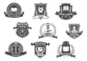 badges d'icônes vectorielles pour collège ou université vecteur