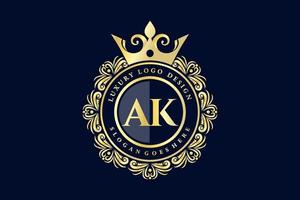 ak lettre initiale or calligraphique féminin floral monogramme héraldique dessiné à la main antique vintage style luxe logo design prime vecteur