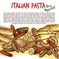 affiche de formes de pâtes italiennes avec croquis de spaghetti vecteur