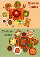 jeu d'icônes de plats de dîner national de cuisine mexicaine vecteur