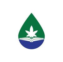modèle de logo de symbole de concept de forme de goutte de livre et de marijuana. adapté à la formation médicale. vecteur