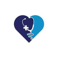 création de logo en forme de coeur croisé stéthoscope. logo de santé vecteur de santé médicale avec symbole d'icône croix et stéthoscope.