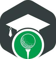 chapeau de graduation et création de logo de balle de golf. élément de conception de logo d'icône d'école de golf. icône vectorielle du logo de l'académie de golf. vecteur