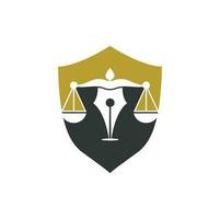 modèle de conception de logo vectoriel de cabinet d'avocats stylo. vecteur de logo de droit avec équilibre judiciaire symbolique de l'échelle de la justice dans une pointe de stylo.