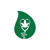 vecteur de logo de concept de forme de chute de médecin de cannabis. modèle de conception de logo de cannabis stéthoscope.