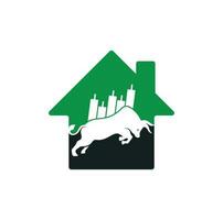 création de logo de concept de forme de maison de taureau commercial. logo commerçant haussier. vecteur de modèle de conception de logo taureau forex.