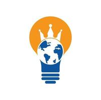 conception de logo vectoriel de concept de forme d'ampoule de planète roi. conception d'icône de logo de roi de globe.