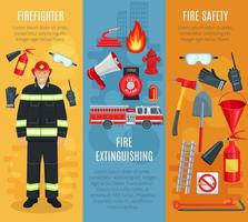 bannières vectorielles de lutte contre les incendies ensemble d'outils de pompier vecteur