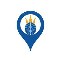 conception d'icône de logo de forme de cerveau et de gps de couronne. création de logo vectoriel roi intelligent. cerveau humain avec conception d'icône de couronne.