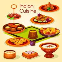 déjeuner de cuisine indienne avec icône de dessin animé de dessert vecteur