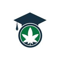 conception de logo d'éducation et de cannabis. chapeau de graduation et modèle d'icône de logo de marijuana. vecteur