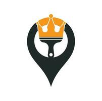 conception de logo vectoriel de concept de forme de peinture et de gps de roi. icône de couronne et de pinceau.