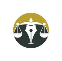 modèle de conception de logo vectoriel de cabinet d'avocats stylo. vecteur de logo de droit avec équilibre judiciaire symbolique de l'échelle de la justice dans une pointe de stylo.