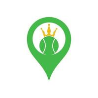 conception de logo vectoriel de concept de forme de gps de roi de tennis. modèle de conception d'icône de balle de tennis et de couronne.
