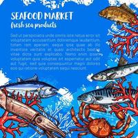affiche de vecteur pour le marché alimentaire des fruits de mer ou du poisson